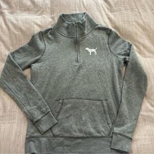 PINK Victoria’s Secret Gray Half Zip Logo Pullover Sweater